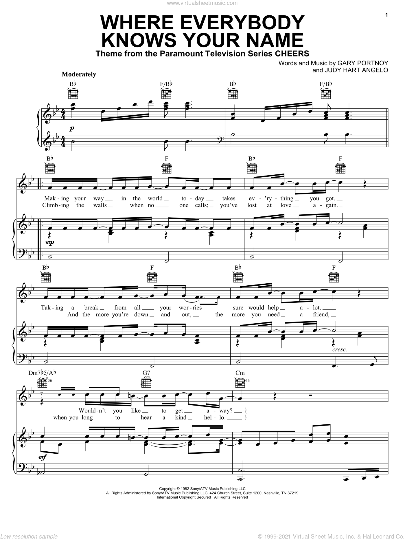 Where Everybody Knows Your Name By Gary Portnoy Free Sheet Music