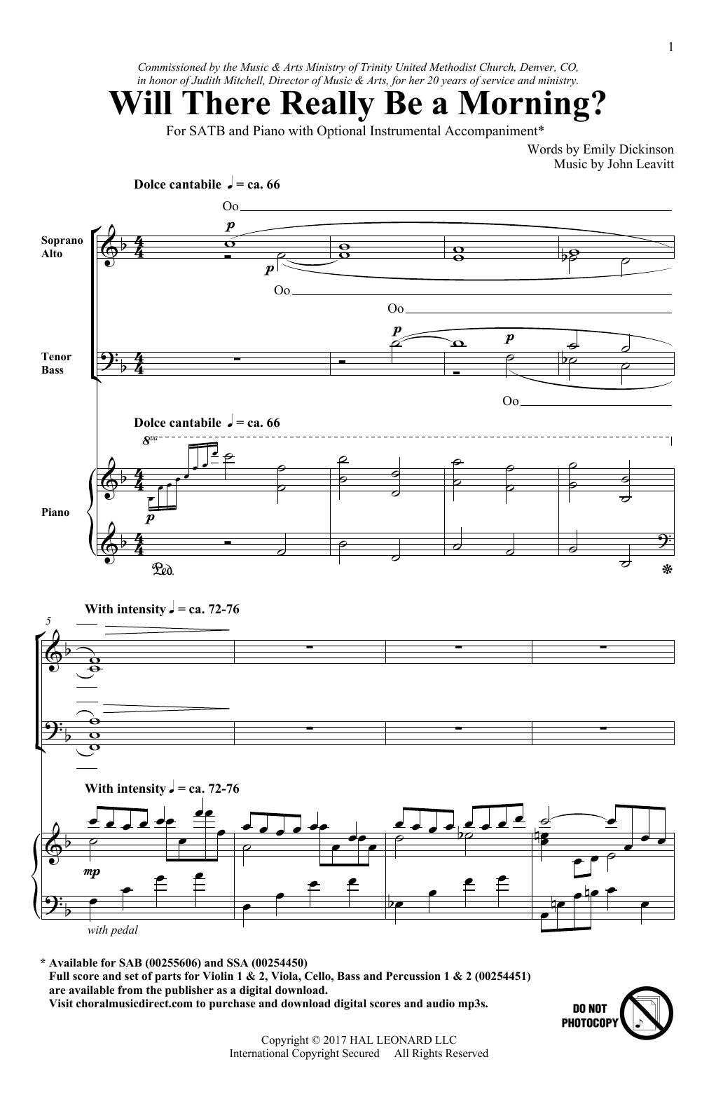 Will There Really Be A Morning? By Emily Dickinson Free Sheet Music