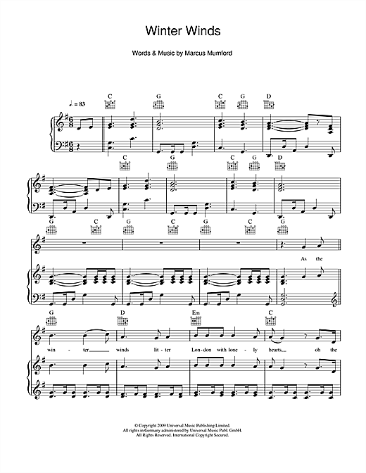 Winter Winds By Mumford & Sons Free Sheet Music