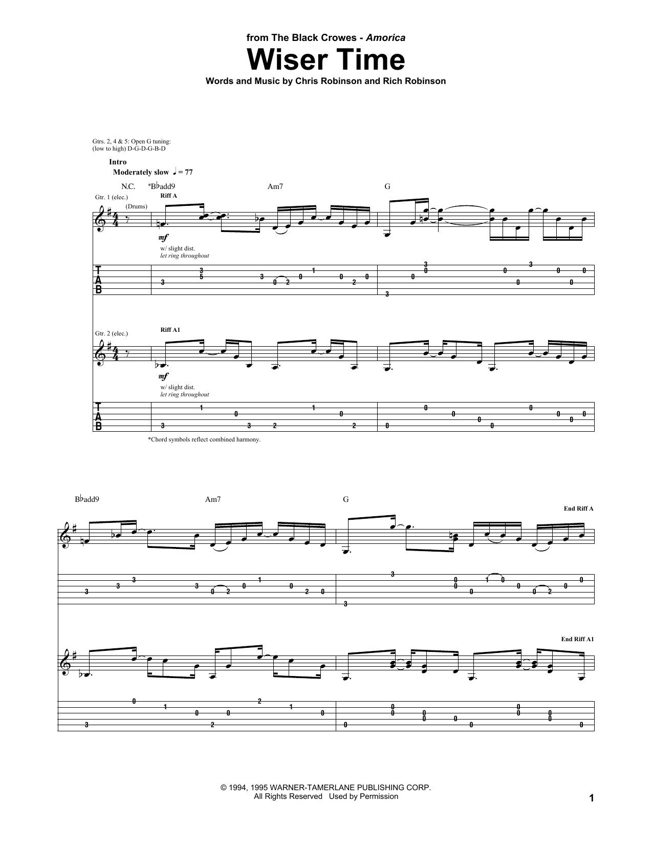 Wiser Time By The Black Crowes Free Sheet Music