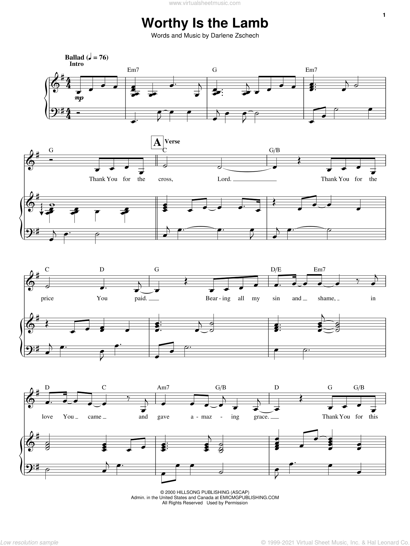 Worthy Is The Lamb By Darlene Zschech Free Sheet Music