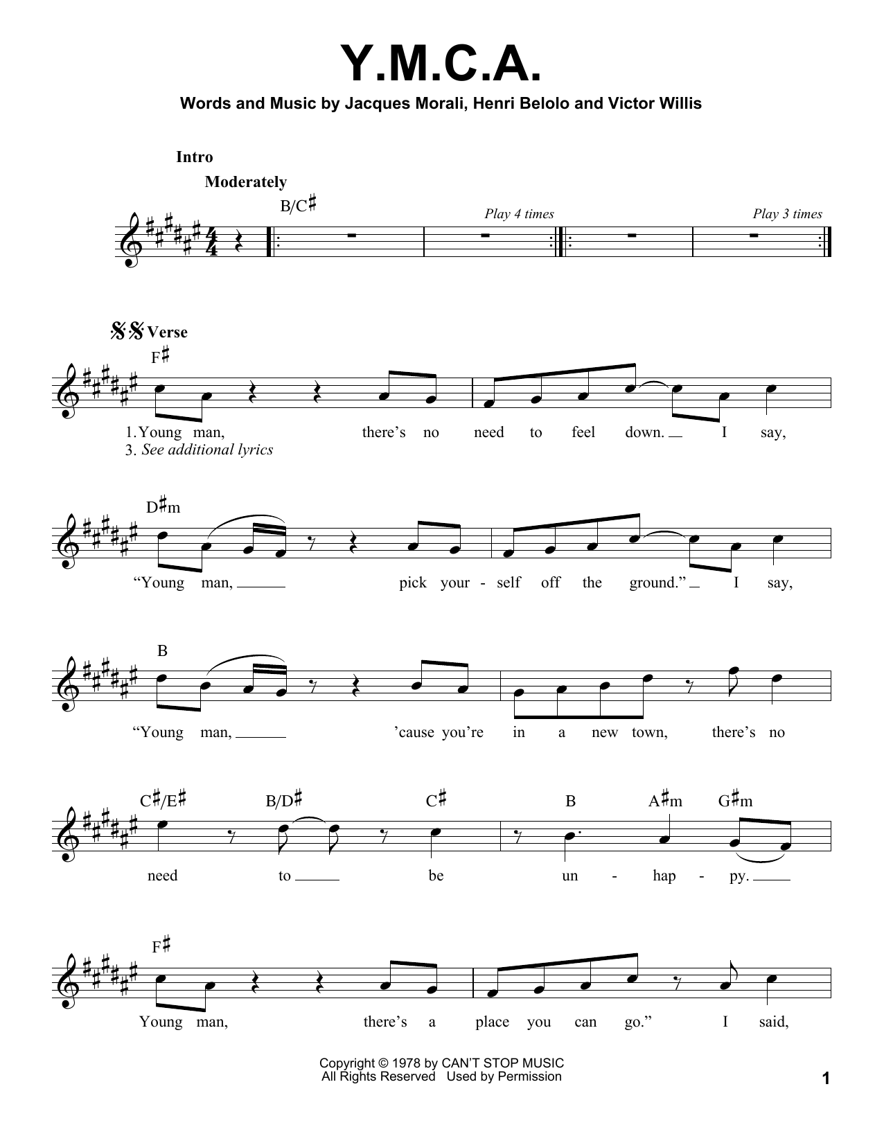 Y.m.c.a. By The Village People Free Sheet Music