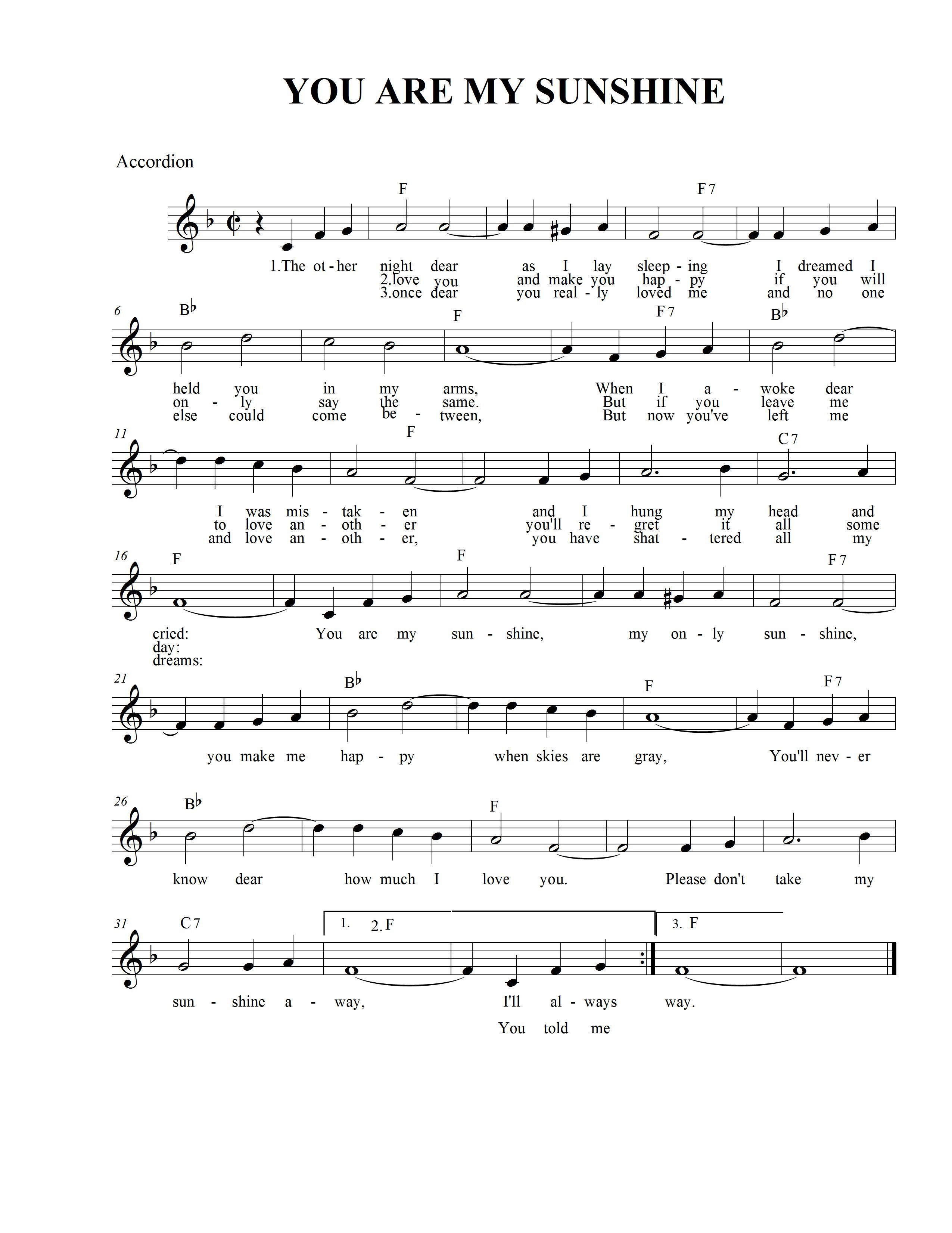 You Are My Sunshine By Duane Eddy Free Sheet Music