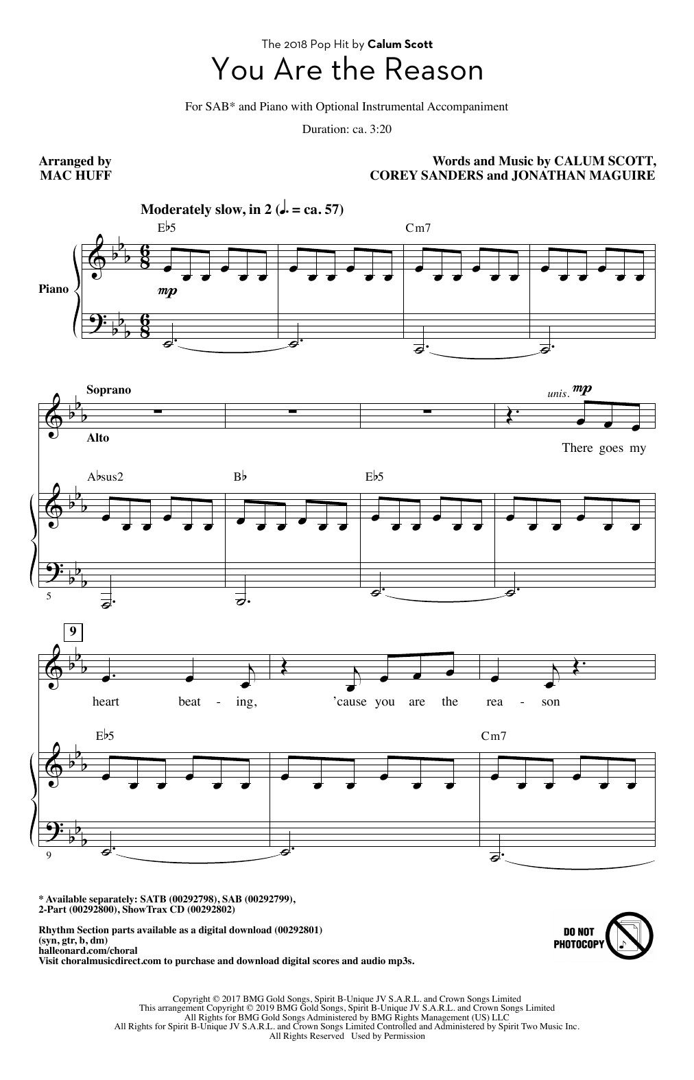 You Are The Reason (arr. Mac Huff) By Calum Scott Free Sheet Music