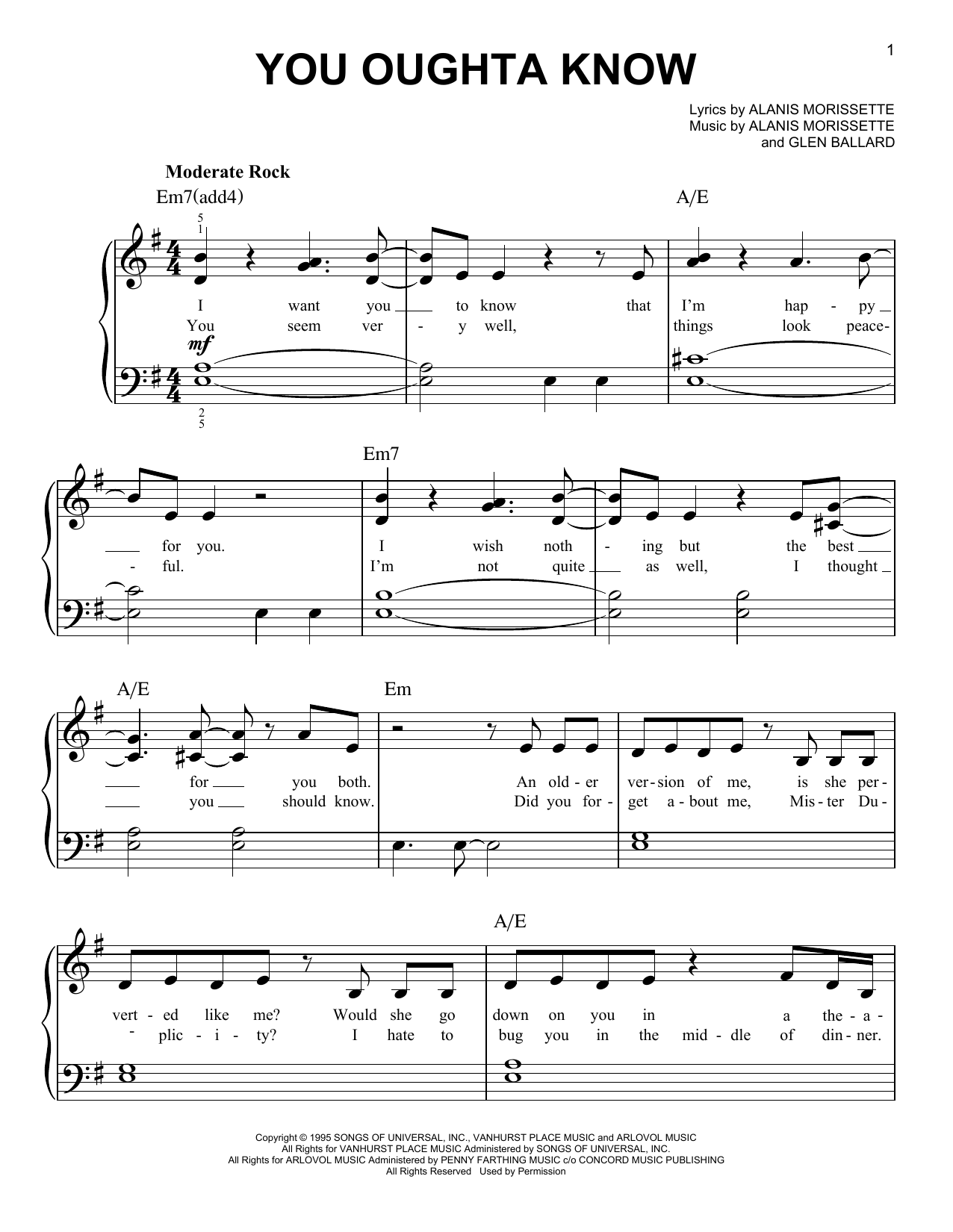 You Oughta Know By Alanis Morissette Free Sheet Music