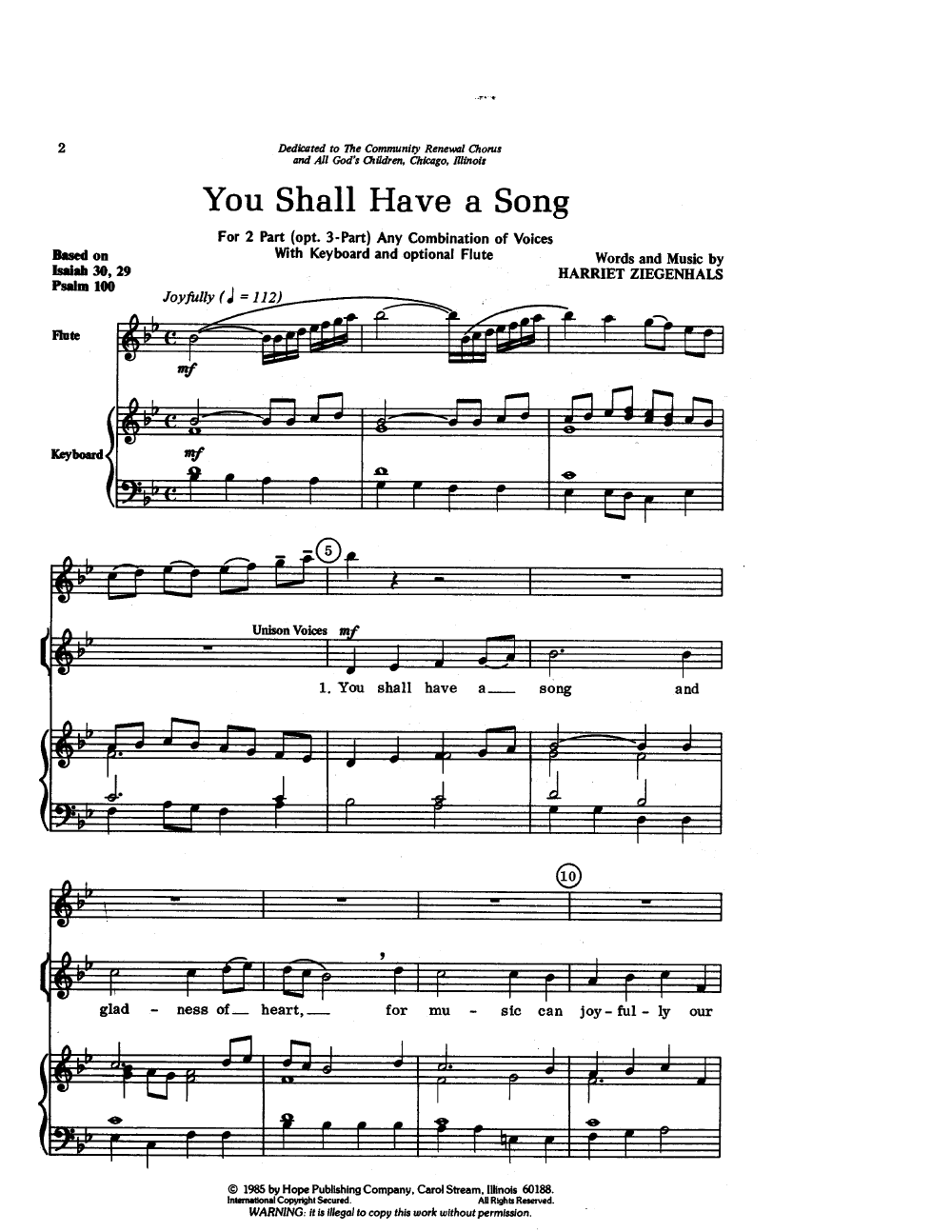 You Shall Have A Song By Harriet Ziegenhals Free Sheet Music